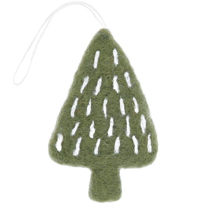 Pendentif Sapin avec pommes de pin feutrées à la main - Vert 10,5 x 6 x 1,3 cm