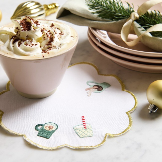 Set de table rond à broder 100% coton Or/Blanc - 30 cm  Vendu par 2 Sets
