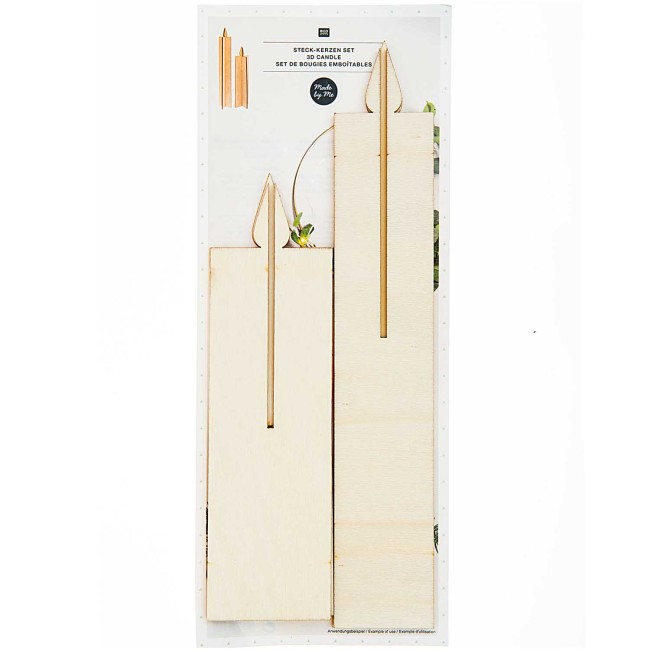 Set de bougies emboîtables en bois naturel - 5 x 9 x 5 cm - Set de 2 bougies à peindre