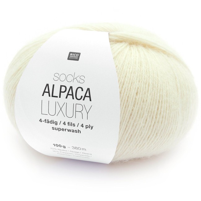 Socks Alpaca Luxury 4 fils - 001 Crème 100 GR 380 M