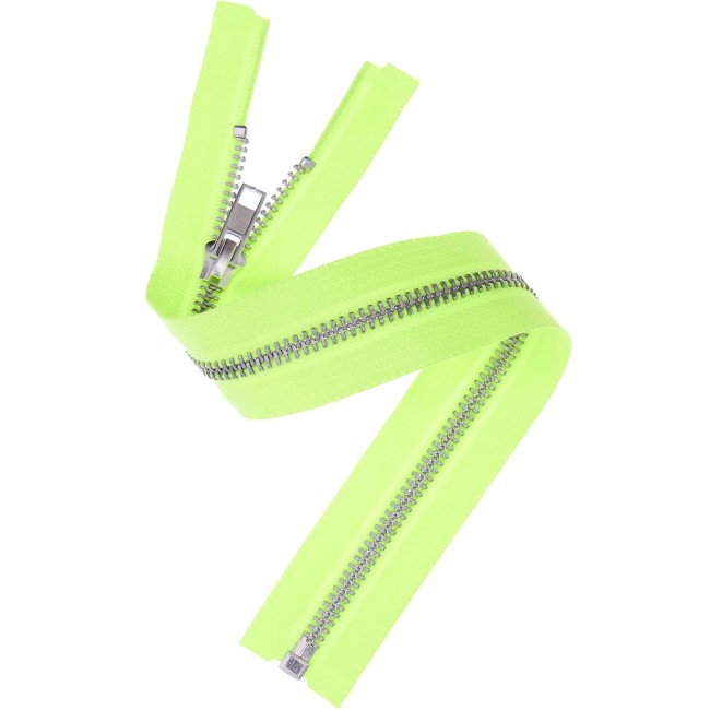 Fermeture éclair métal argent - Jaune néon 30 cm 5 mm