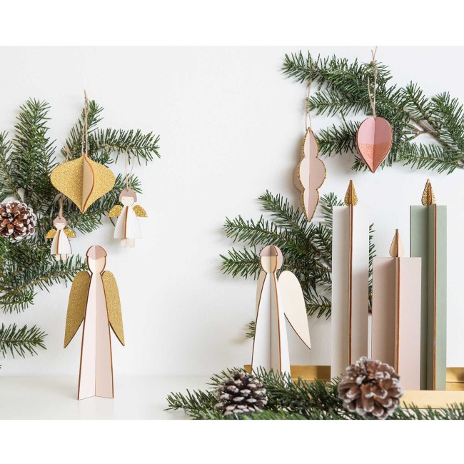 Set d'Ange emboîtable en bois naturel  18 x 7,5 cm  - Set de 2 anges à peindre