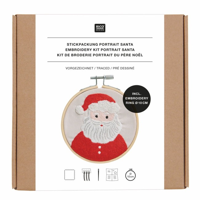 Kit de broderie pré dessiné - Portrait de Père Noël 10 CM