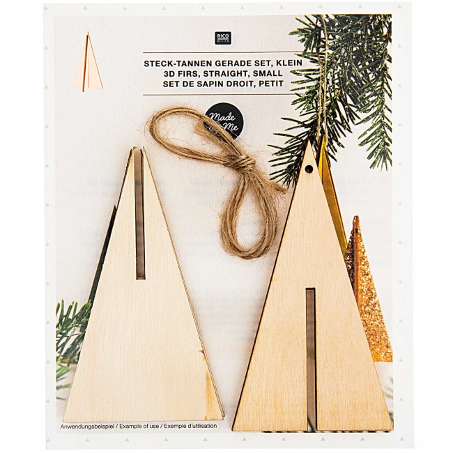 Set de sapin droit en bois naturel - 5 x 9 x 5 cm - Set de 3 sapins à peindre