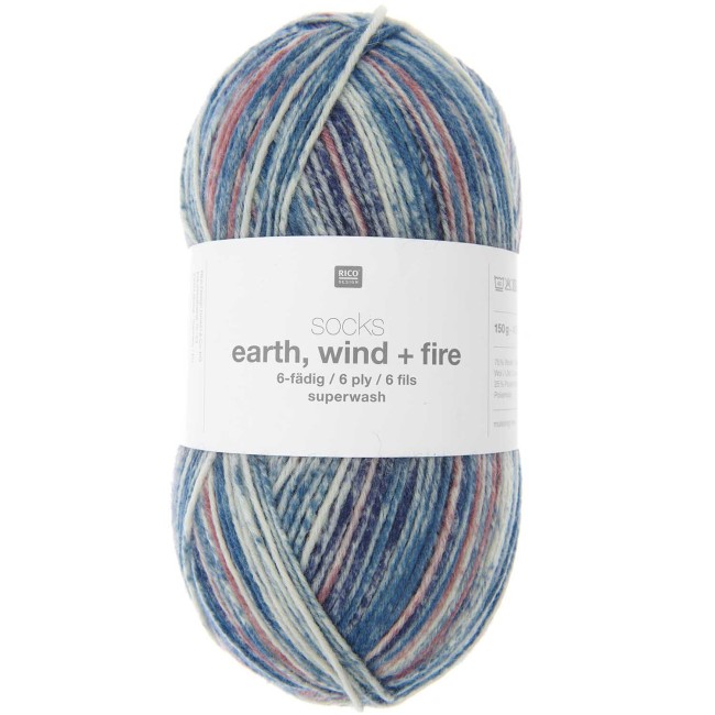 Socks Earth Wind + Fire 6 fils - 003 Aqua 150 GR 400 M Rico Design