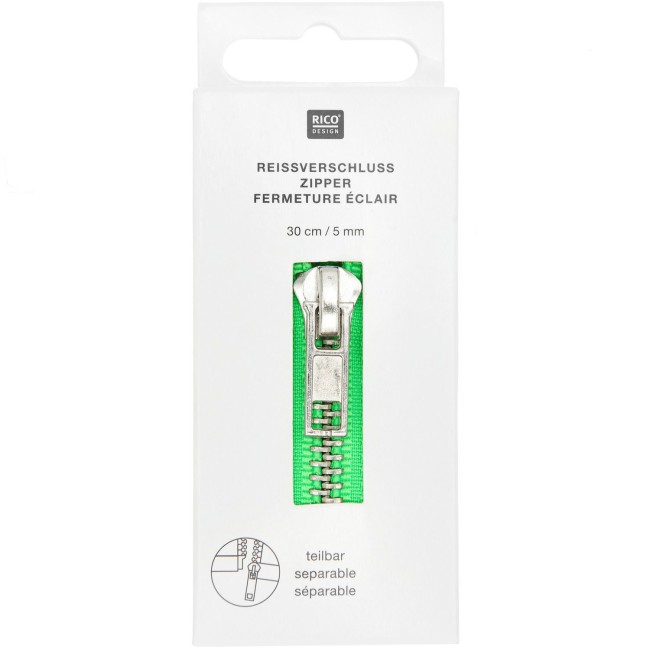 Fermeture éclair métal argent - Vert néon 30 cm 5 mm