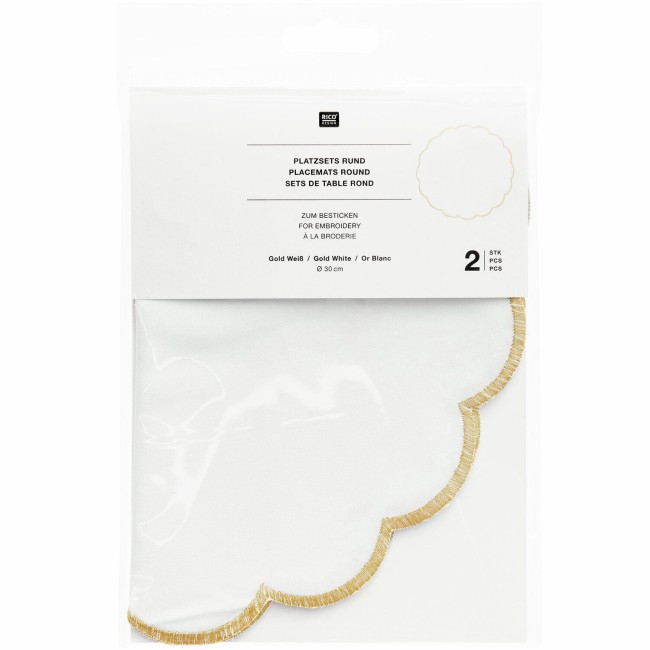 Set de table rond à broder 100% coton Or/Blanc - 30 cm  Vendu par 2 Sets
