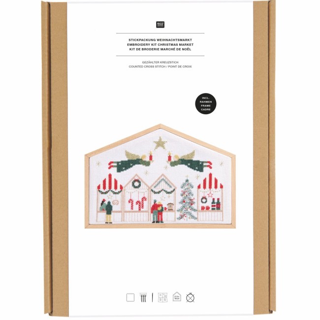 Kit de broderie Point de Croix - Marché de Noël 27,5 x 19  cm