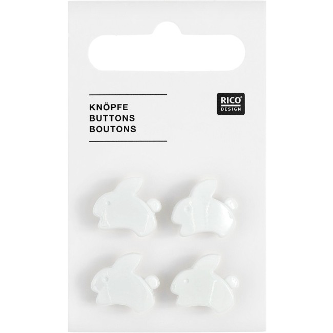 Bouton Lapin blanc - Set de 4 boutons de 1,5 par 1,3 cm  | Little Tricot