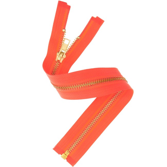 Fermeture éclair métal or - Orange néon 30 cm 5 mm