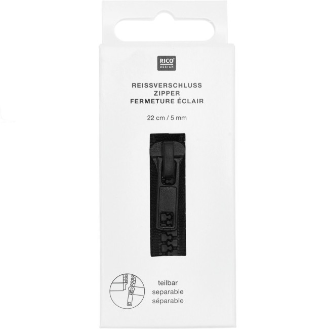 Fermeture éclair plastique - Noir 22 cm - 30 cm - 50 cm - 65 cm  5 mm