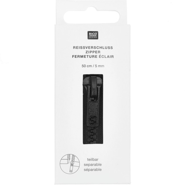 Fermeture éclair plastique - Noir 22 cm - 30 cm - 50 cm - 65 cm  5 mm