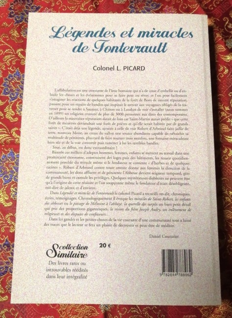 Légendes+et+miracles+de+abbaye+Fontevrault+Picard+9782844788962+livre_1 Livre Légendes et miracles de Fontevrault du Colonel L. Picard