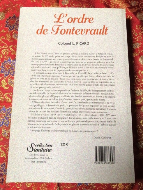 Livre L'ordre de Fontevrault de 1115 à 1207 du Colonel L. Picard