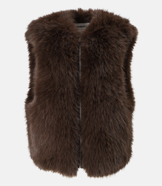GITELO • Gilet en fausse fourrure chocolat- Berenice.