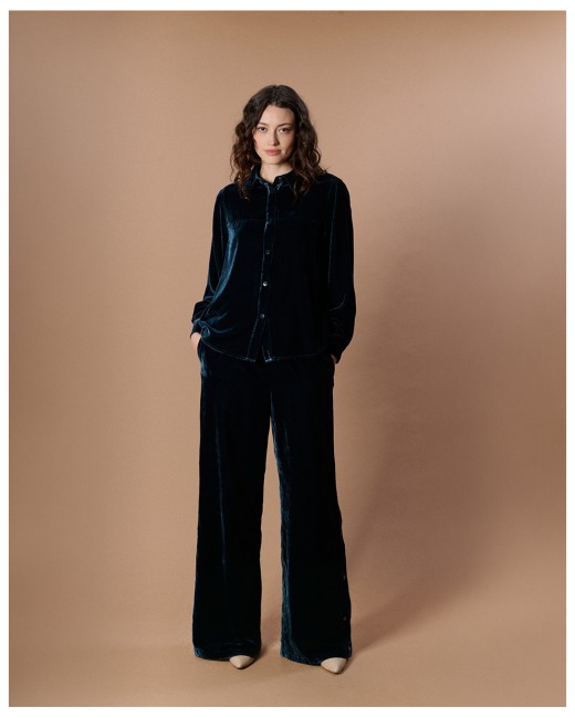 LAUREN • Pantalon bleu velvet en velours - Karma Koma