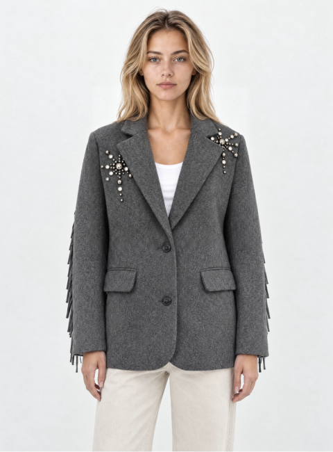 VITTORIA • Blazer en laine gris à ornements cloutés - Berenice