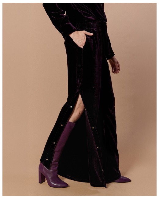 LAUREN • Pantalon black purple en velours - Karma Koma
