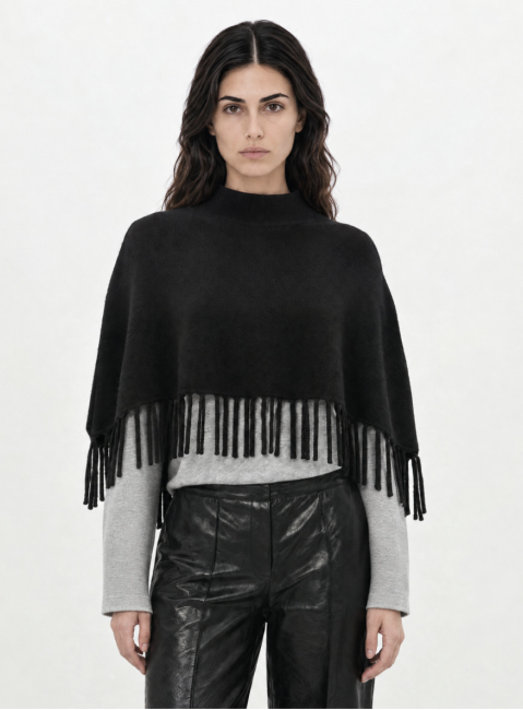 MARMO • Poncho noire à franges - Berenice