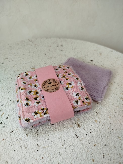 Lot de 5 lingettes démaquillantes lavables / éponge bambou - Fait main - Made in France