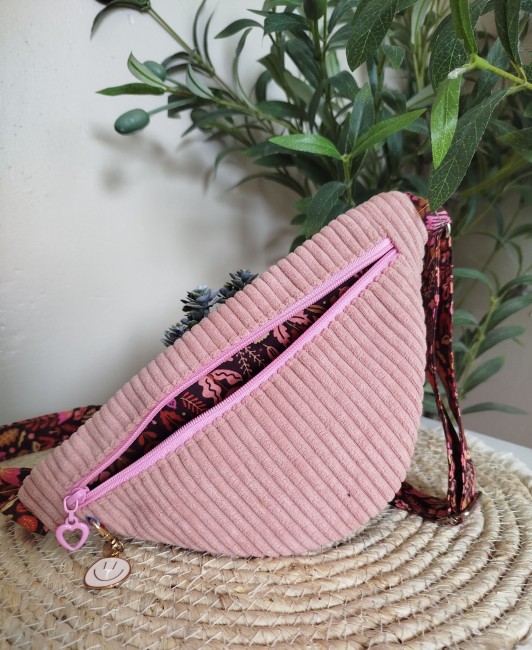 Sac Banane Enfant Rose en Velours Côtelé – Fait Main & Made in France