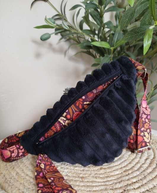 Sac Banane Enfant Noir et Rose en Velours Côtelé – Fait Main & Made in France