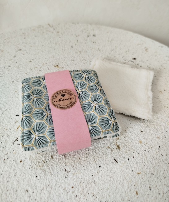 Lot de 5 lingettes démaquillantes réutilisables / éponge bambou - Fait main - Artisanales