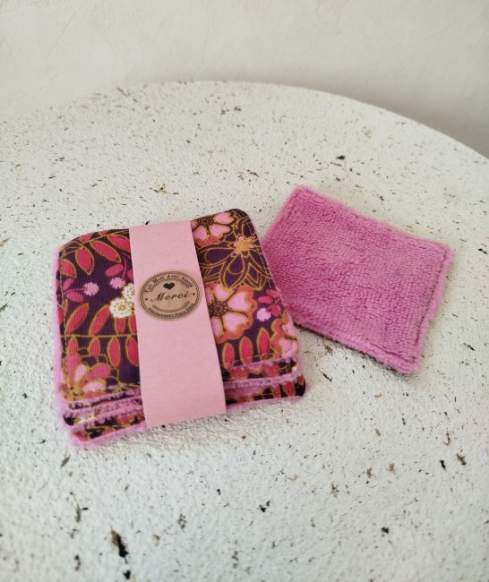 Lot de 5 lingettes démaquillantes réutilisables / éponge bambou - Fait main - Made in France