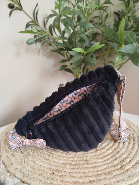 Sac Banane Enfant Noir en Velours Côtelé – Fait Main & Made in France