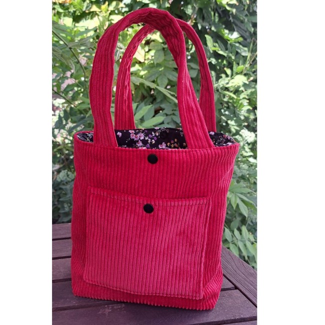 Sac à main fait main, petit sac en tissus velours rouge et coton vue 1 Sac à main fait main, petit sac en tissus velours rouge et coton vue 1