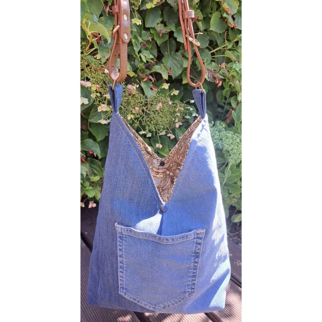 Sac à main en tissu fait main , sac cabas en tissu jeans et coton, anse réglable vue 1