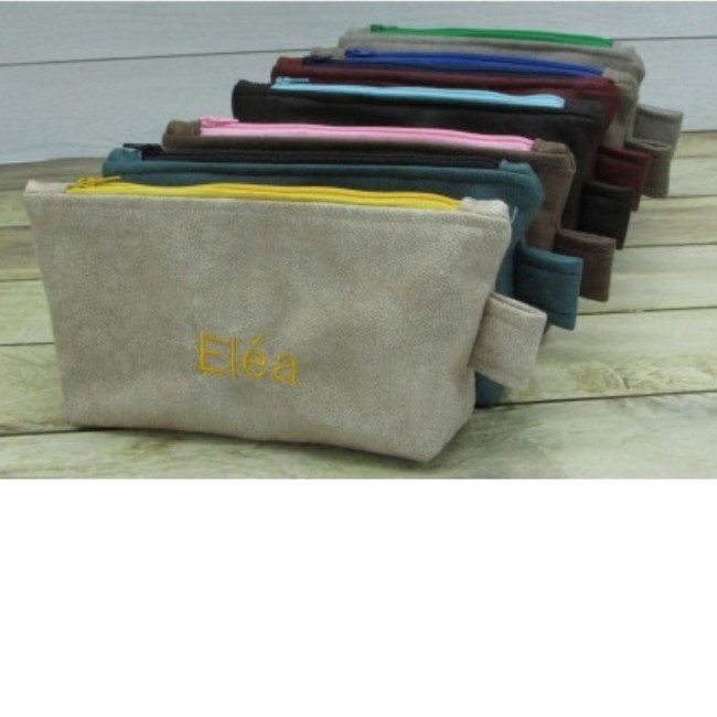 Pochette en tissu personnalisable fait main, trousse de toilette à maquillage en tissu simili cuir