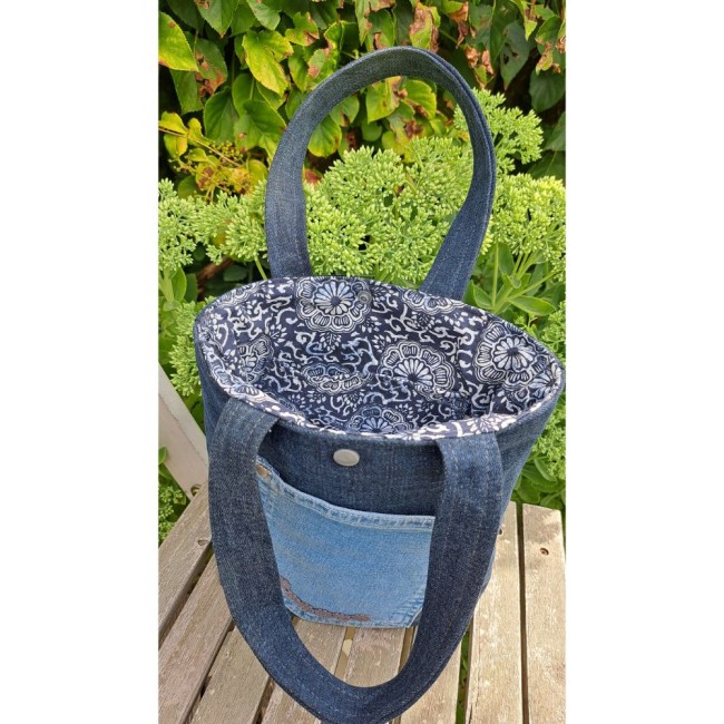 Sac à main, petit sac en tissus jeans et coton - 24 x 22 x 8 cm vue 3 Sac à main, petit sac en tissus jeans et coton - 24 x 22 x 8 cm vue 3
