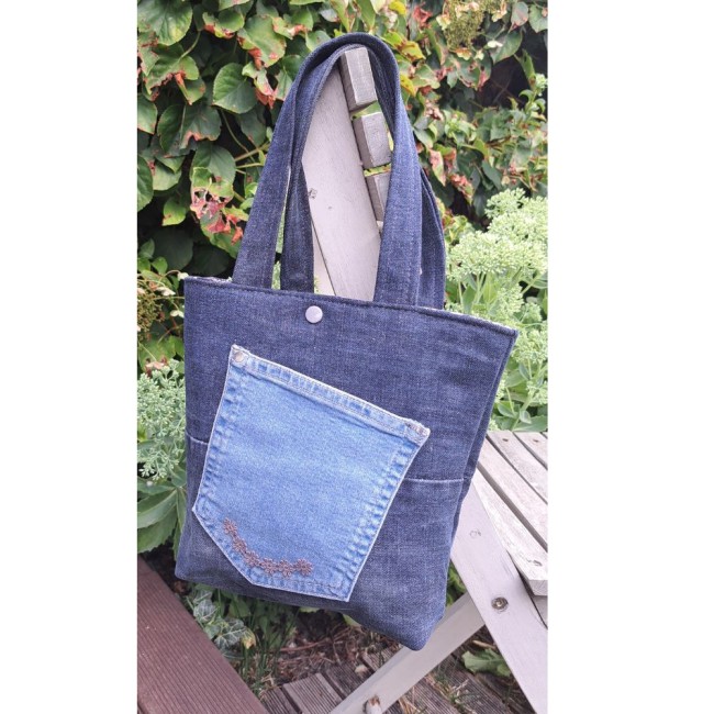 Sac à main, petit sac en tissus jeans et coton - 24 x 22 x 8 cm vue 4 Sac à main, petit sac en tissus jeans et coton - 24 x 22 x 8 cm vue 4
