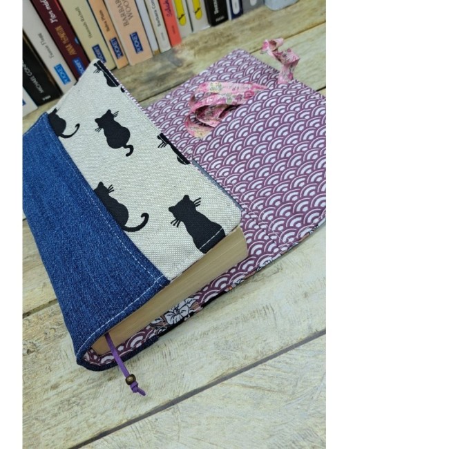 Couverture livre en tissu fait main, couvre livre de poche, cache couverture en tissu coton - vue 3 Couverture livre en tissu fait main, couvre livre de poche, cache couverture en tissu coton - vue 3