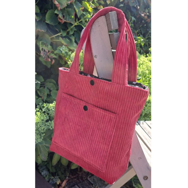 Sac à main fait main, petit sac en tissus velours rouge et coton vue 2 Sac à main fait main, petit sac en tissus velours rouge et coton vue 2