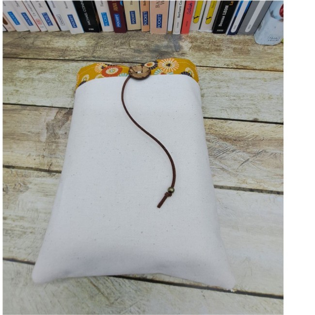 Protège livre, pochette livre en tissu fait main, housse pour livre de poche en tissu coton tissé blanc cassé vue 2