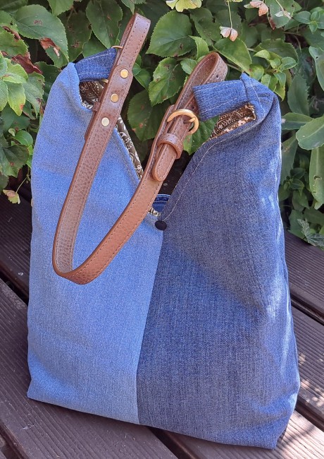 Sac à main en tissu fait main , sac cabas en tissu jeans et coton, anse réglable vue 7