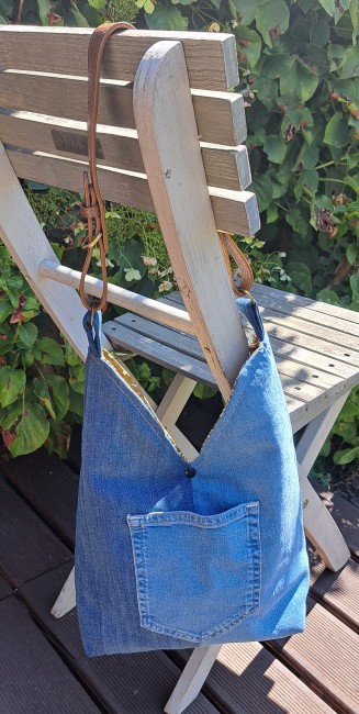 Sac à main en tissu fait main , sac cabas en tissu jeans et coton, anse réglable vue 8