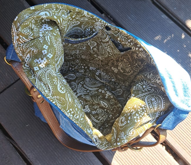 Sac à main en tissu fait main , sac cabas en tissu jeans et coton, anse réglable vue 9