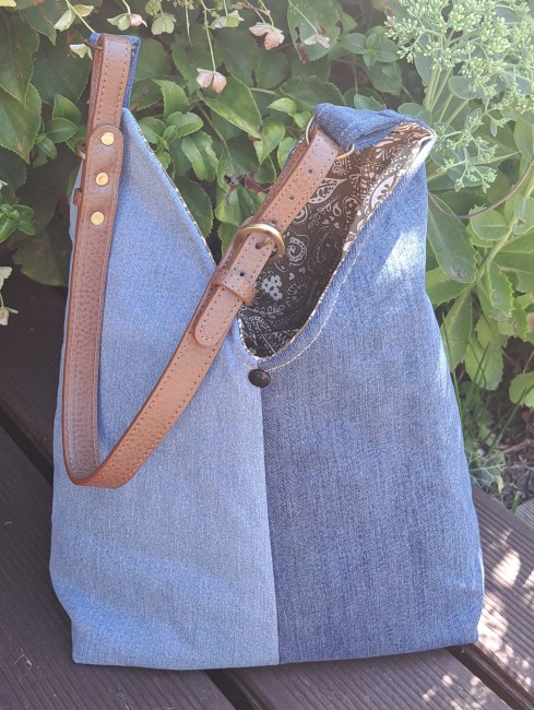 Sac à main en tissu fait main , sac cabas en tissu jeans et coton, anse réglable vue 3