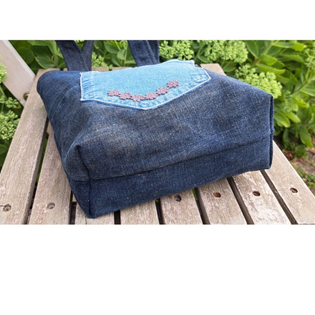 Sac à main, petit sac en tissus jeans et coton - 24 x 22 x 8 cm vue 6 Sac à main, petit sac en tissus jeans et coton - 24 x 22 x 8 cm vue 6
