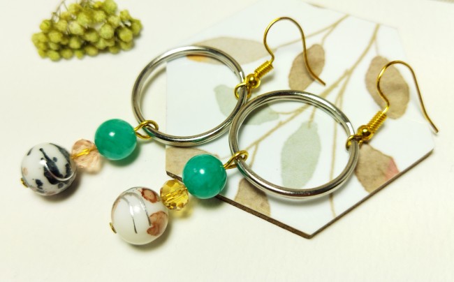 Boucles d'oreilles créoles "Éclats de Lagon" -  Aventurine turquoise et pierres naturelles -  Bohème chic
