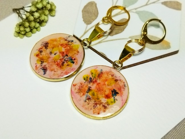 Boucles d'oreilles "Éclats d'Automne" -  Cabochons picturaux abstraits