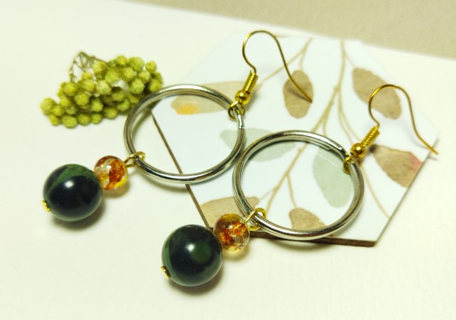 Boucles d'oreilles "Émeraude Sauvage" -  Agate Mousse et verre craquelé ambré