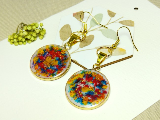 Boucles d'oreilles "Éclats de Couleurs" -  Cabochons picturaux abstraits multicolores