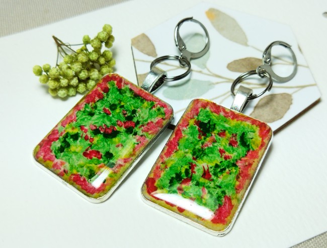 Boucles d'oreilles "Jardin Abstrait" -  Cabochons pictureaux peints à la main -  Pièce unique