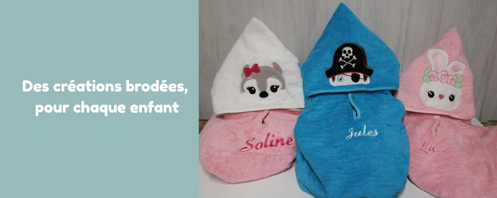 trois ponchos enfants brodes animaux personnalises avec prenom