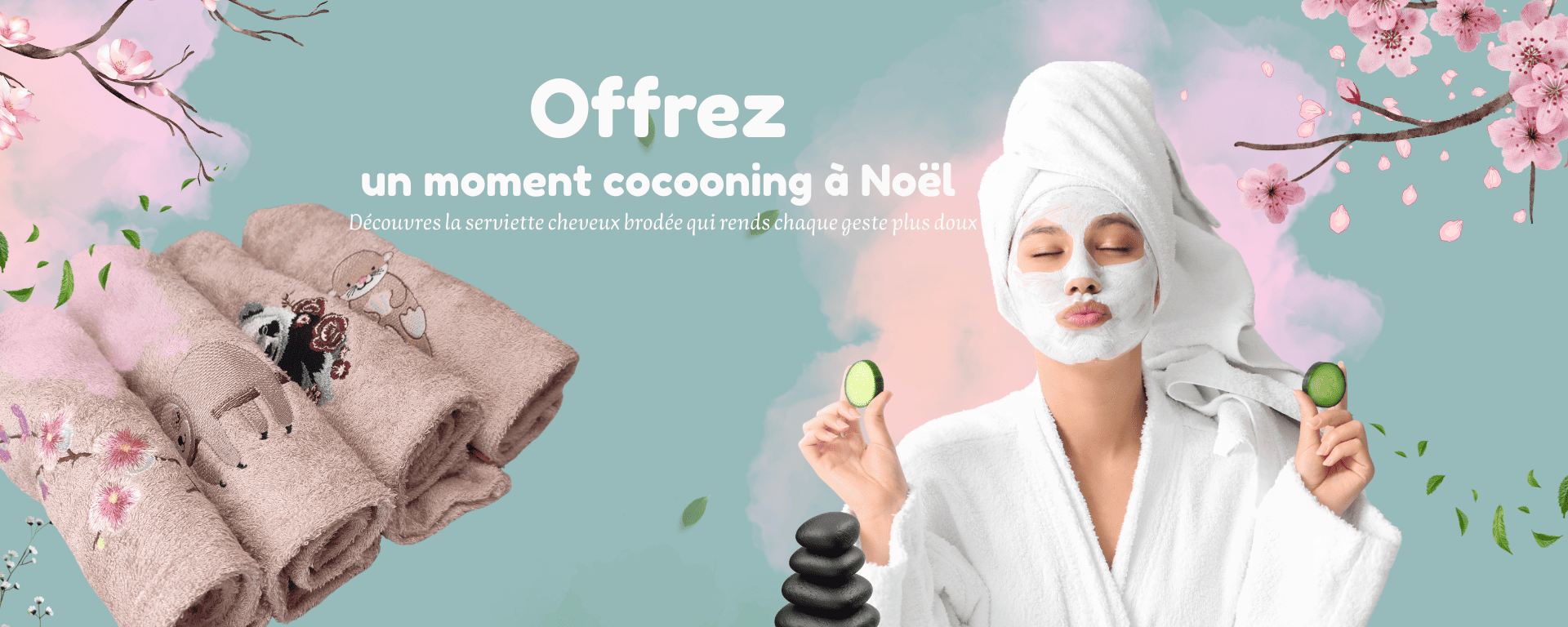 serviette cheveux turban de douche brodée femme- idée cadeau de noël creation artisanale - MaïKa Créations 