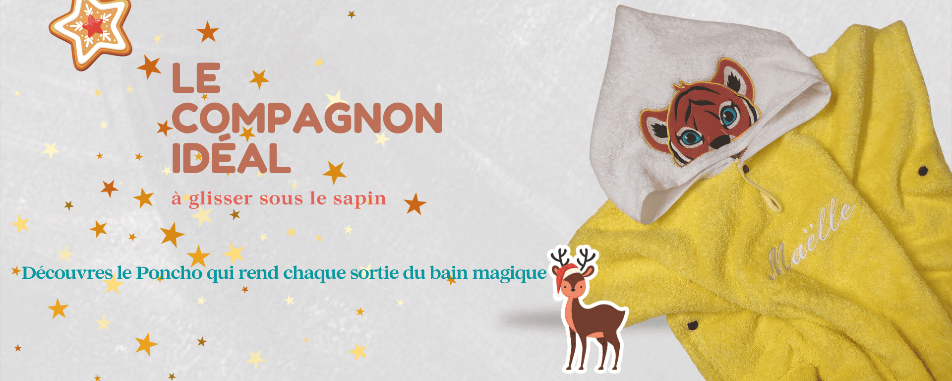 Poncho de bain enfant brodé tigre - cadeau à glisser sous le sapin  - MaïKa Créations 